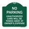 Signmission No Parking Unauthorized Cars Towed Away Owners Expense Heavy-Gauge Alum, 18" L, 18" H, GW-1818-23648 A-DES-GW-1818-23648 - alternate 1